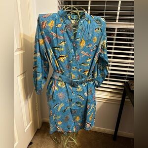 Alémais Sofie shirtdress in a blue fish print.